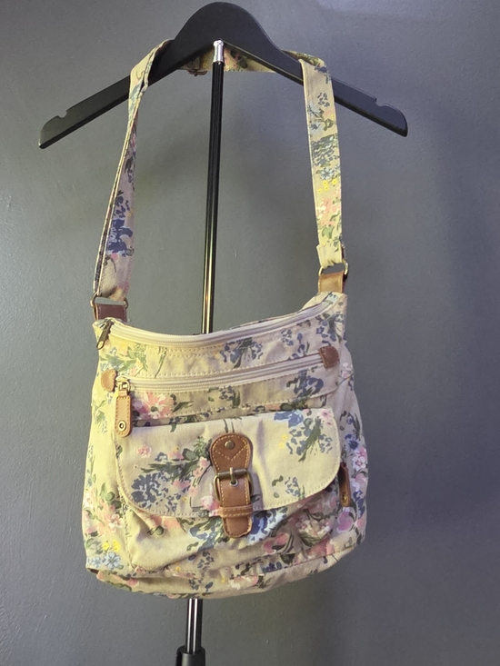 Handbags - 90s Floral Canvas Tan Crossbody Bag
